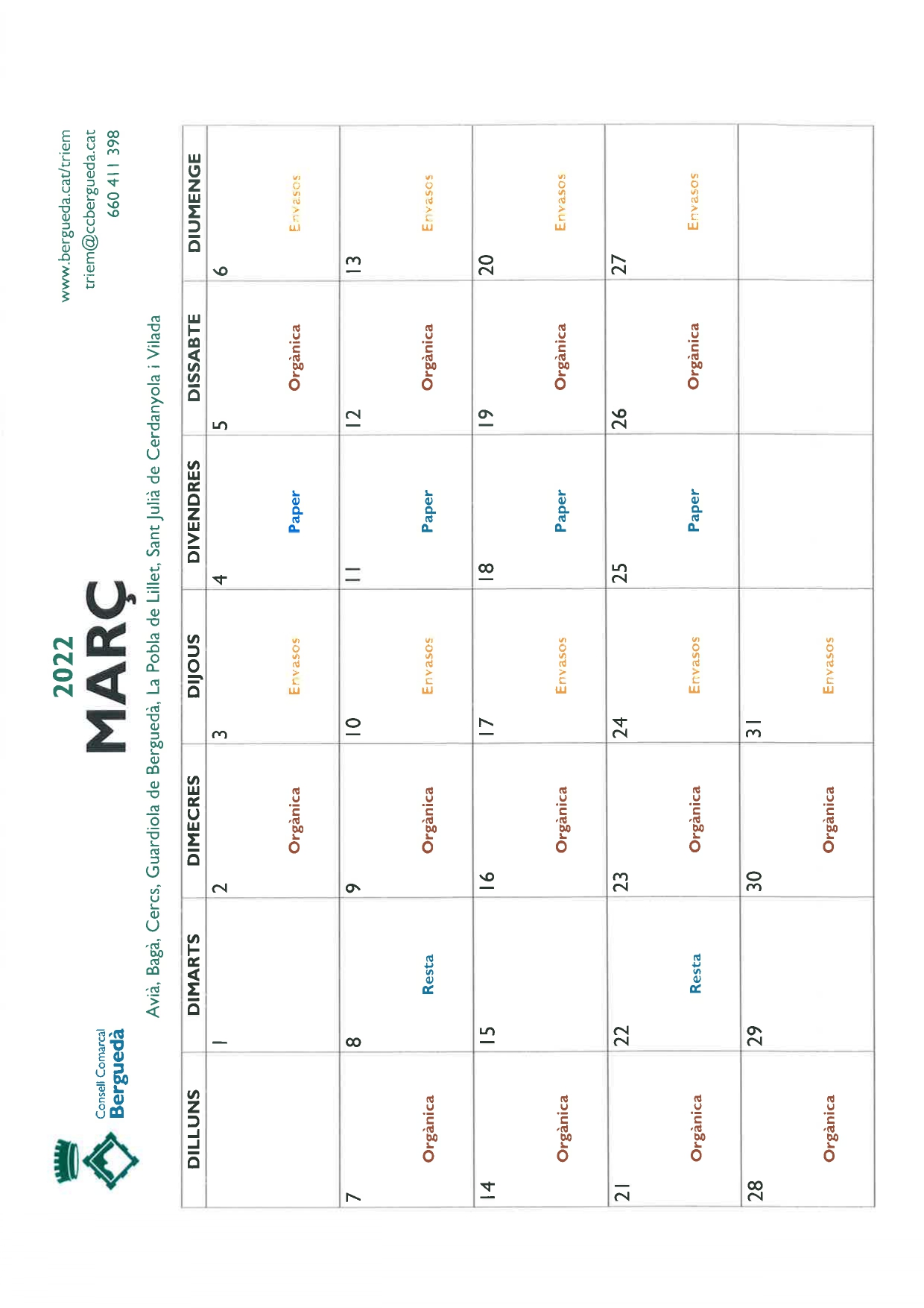 Calendari mes de MarÃ§ 2021