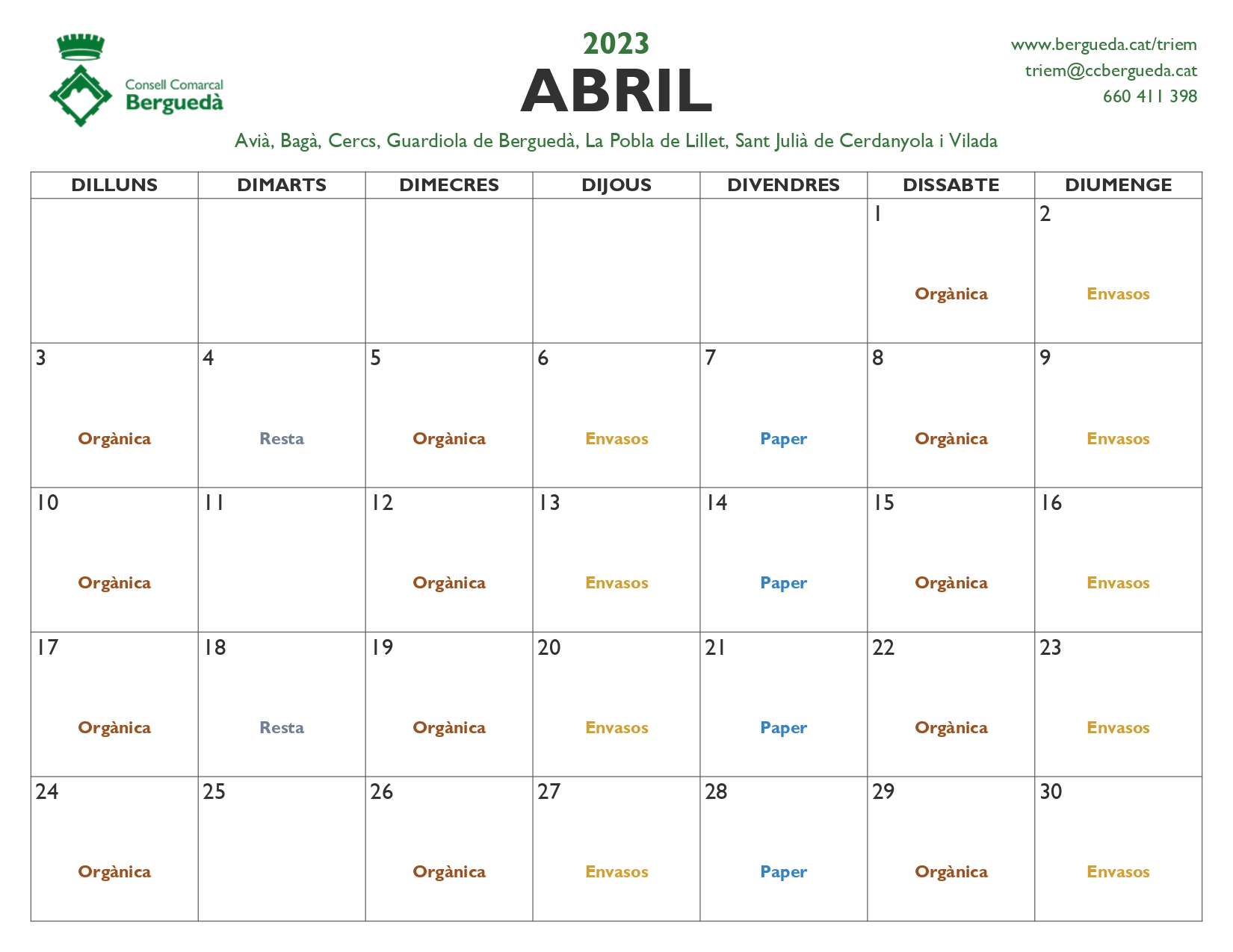 Calendari mes d'Abril