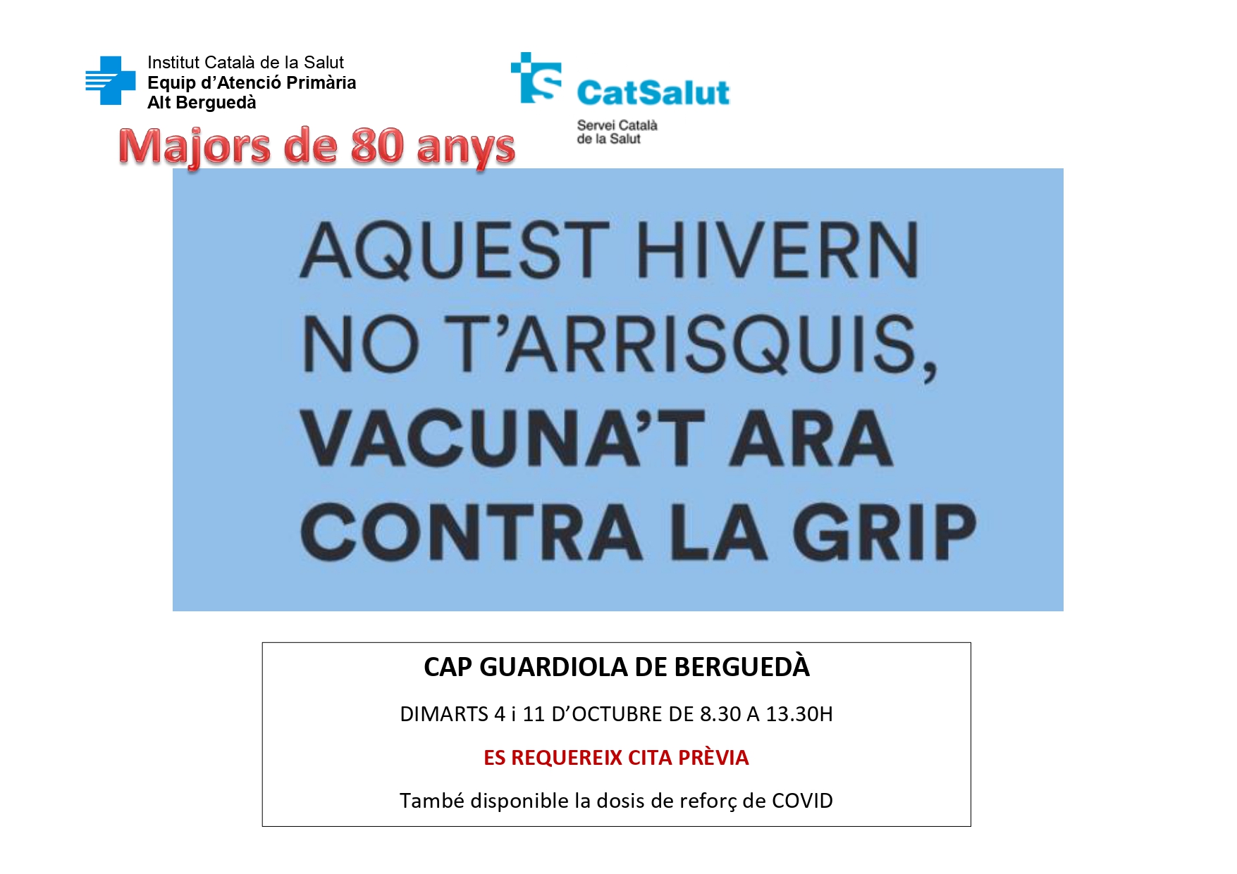 VACUNACIÓ GRIP+COVID 19 Majors de 80 anys 